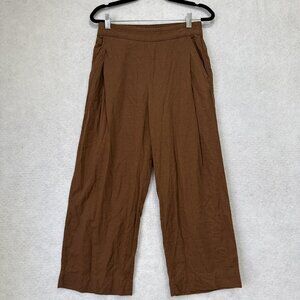 Madewell Pants Womens 0P Brown Linen Blend Wide Leg Cropped Pull On Pockets